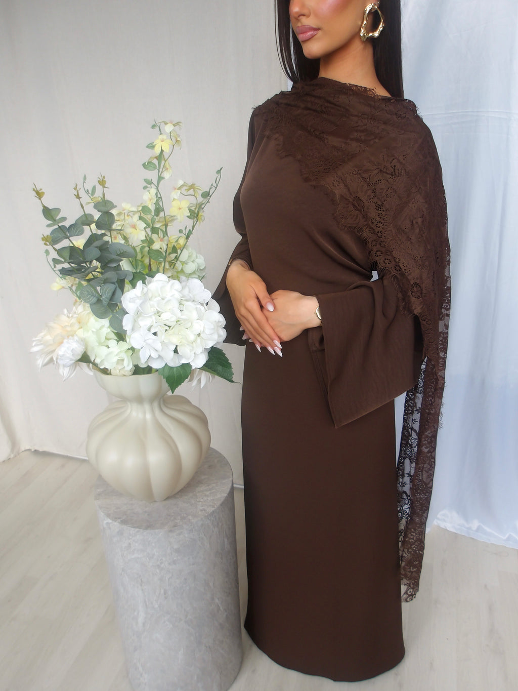 Nada Lace Dress – Brown