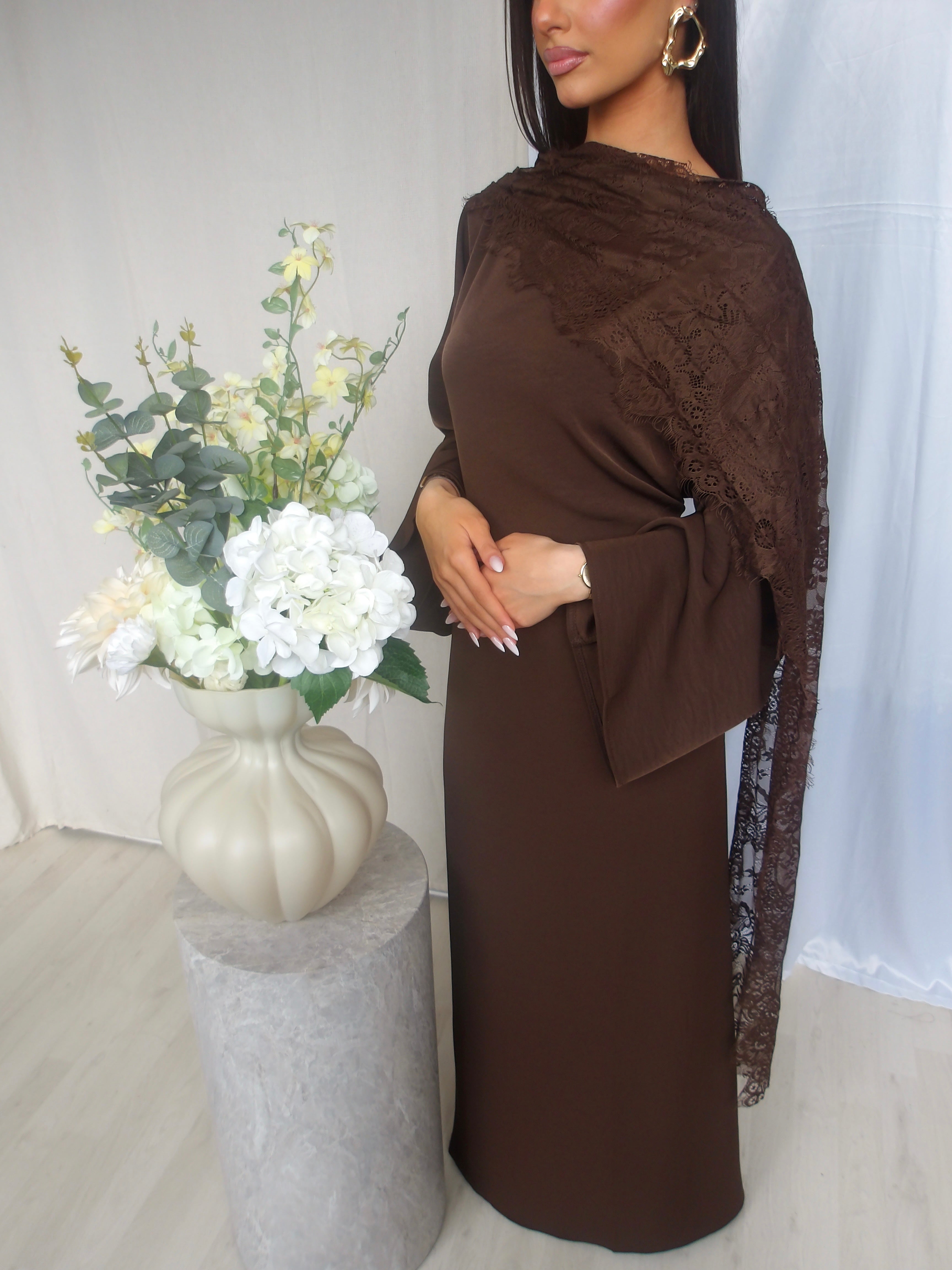Nada Lace Dress – Brown