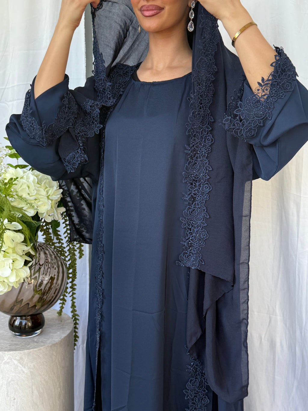 Blossom Abaya - Navy