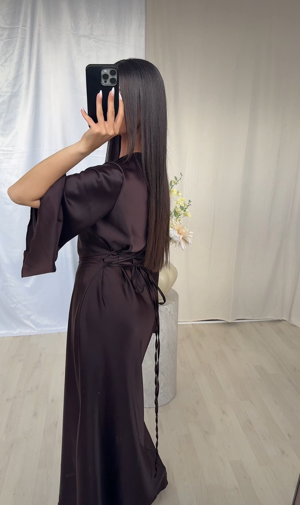 Najma Satin Dress – Chocolate Brown