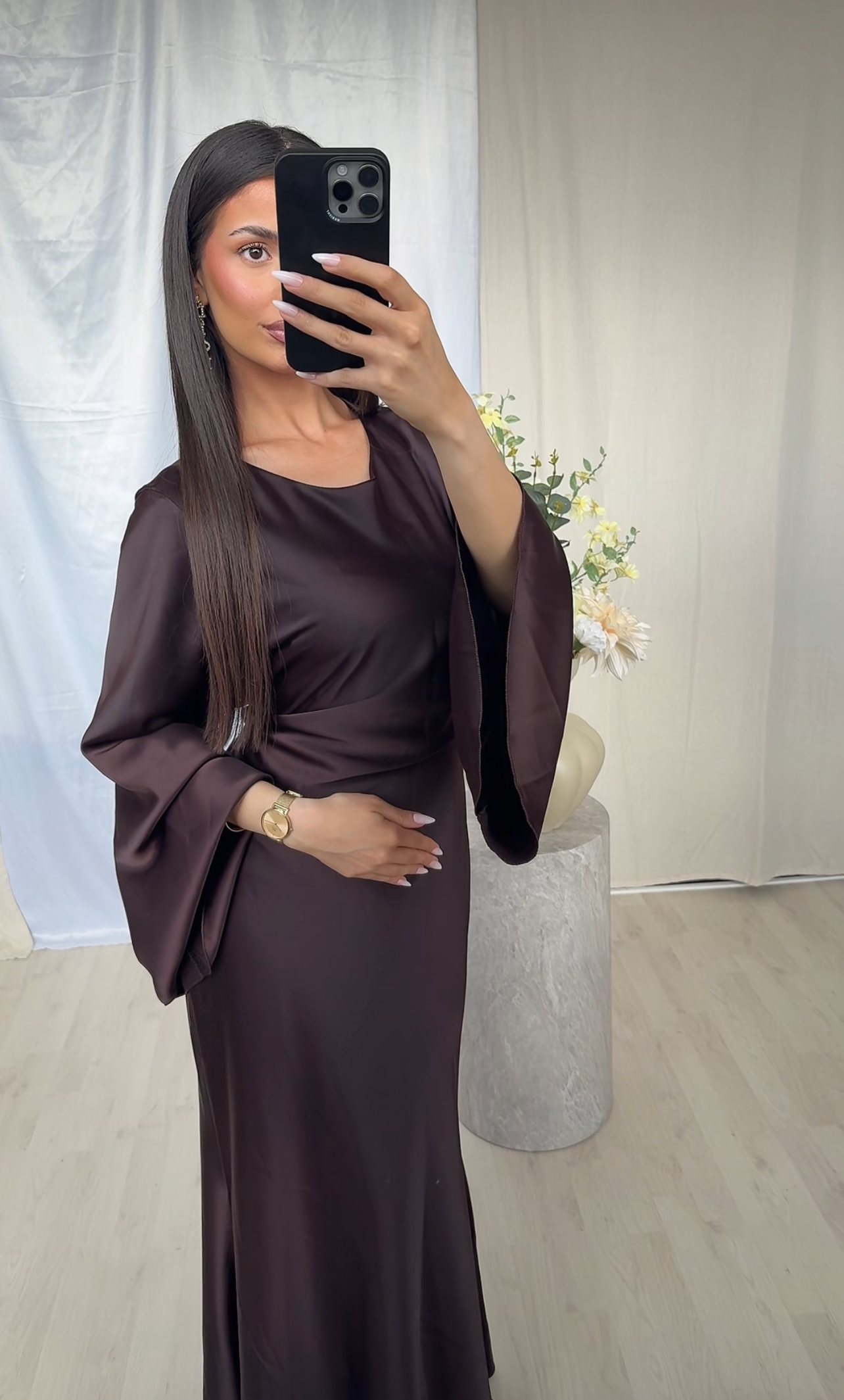 Najma Satin Dress – Chocolate Brown
