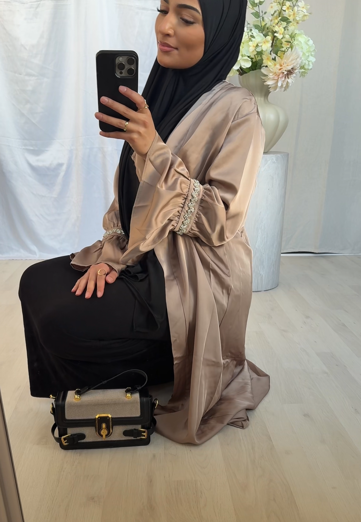 Nadia Satin Abaya - Taupe