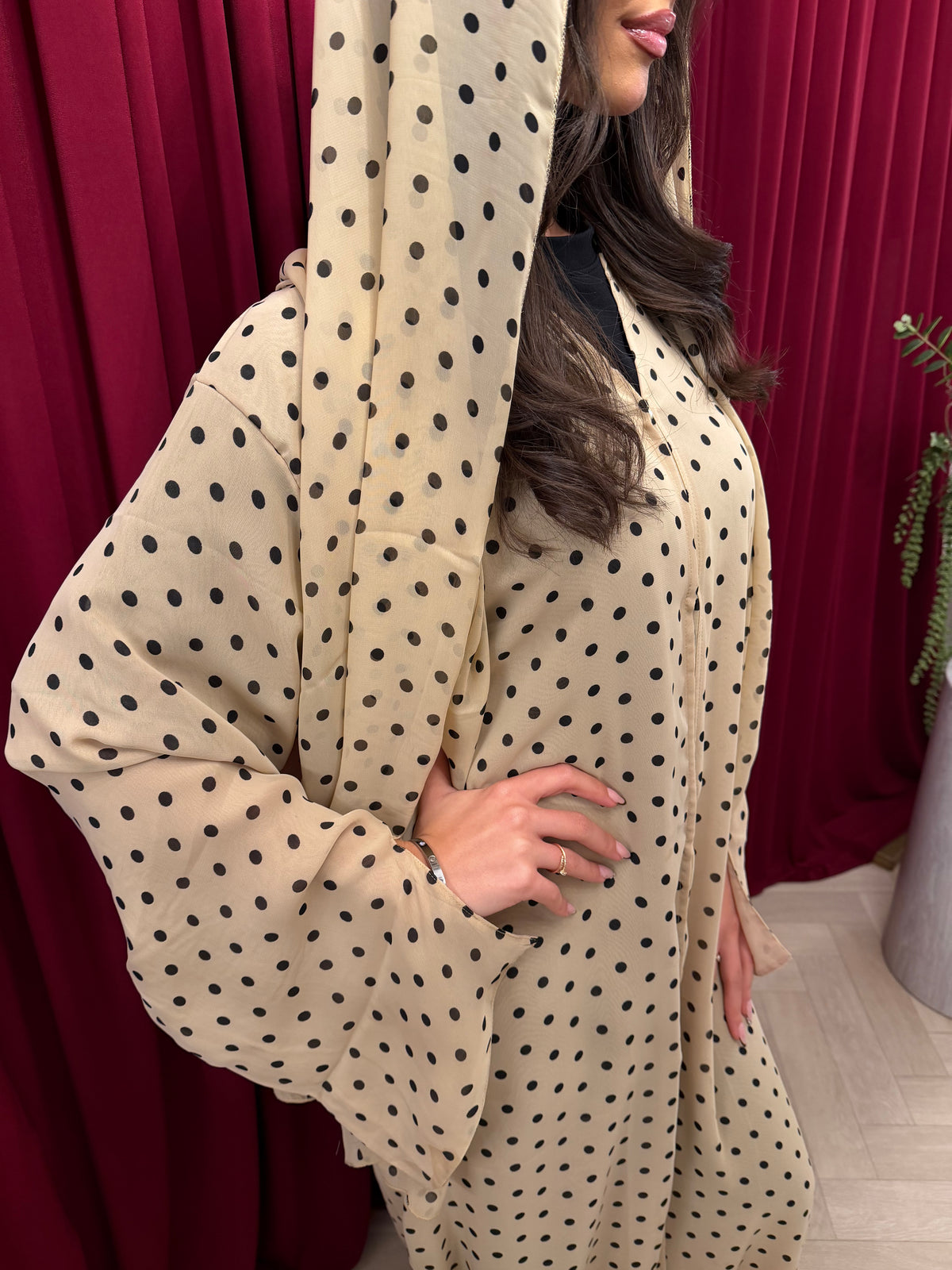 Beige Polka Abaya