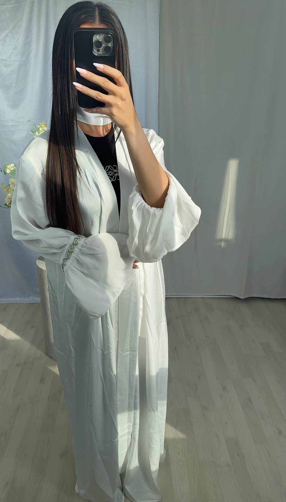 Nadia Satin Abaya - Soft White