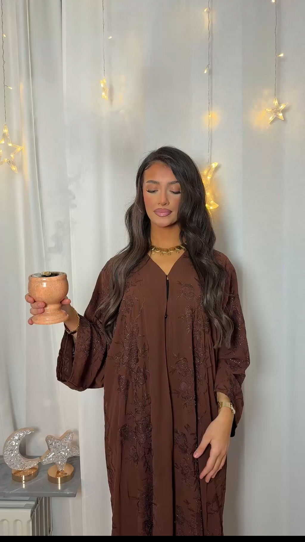 Khadija Embellished Abaya – Brown