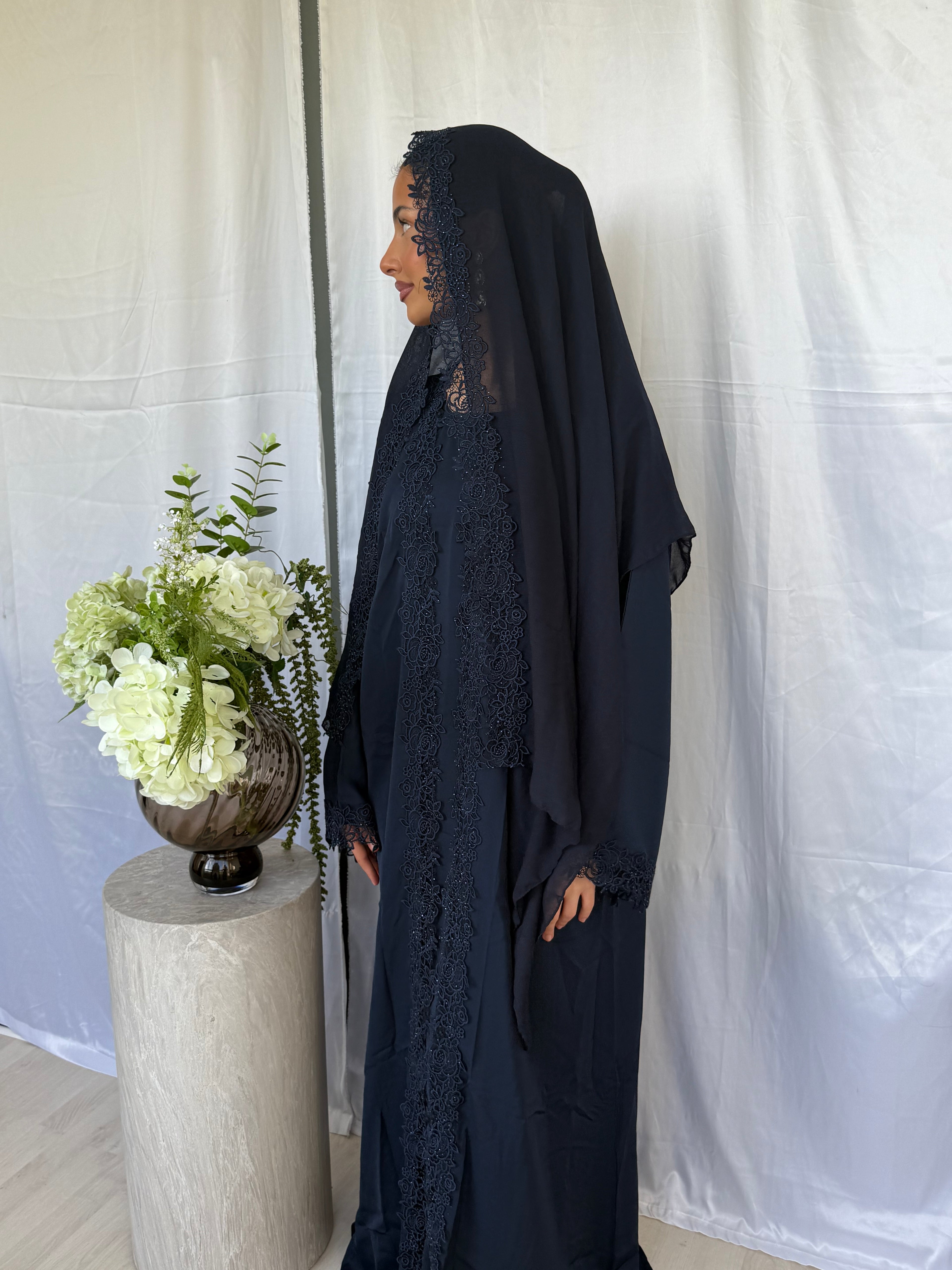 Blossom Abaya - Navy