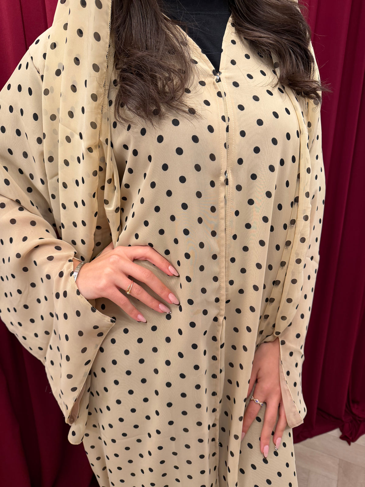 Beige Polka Abaya