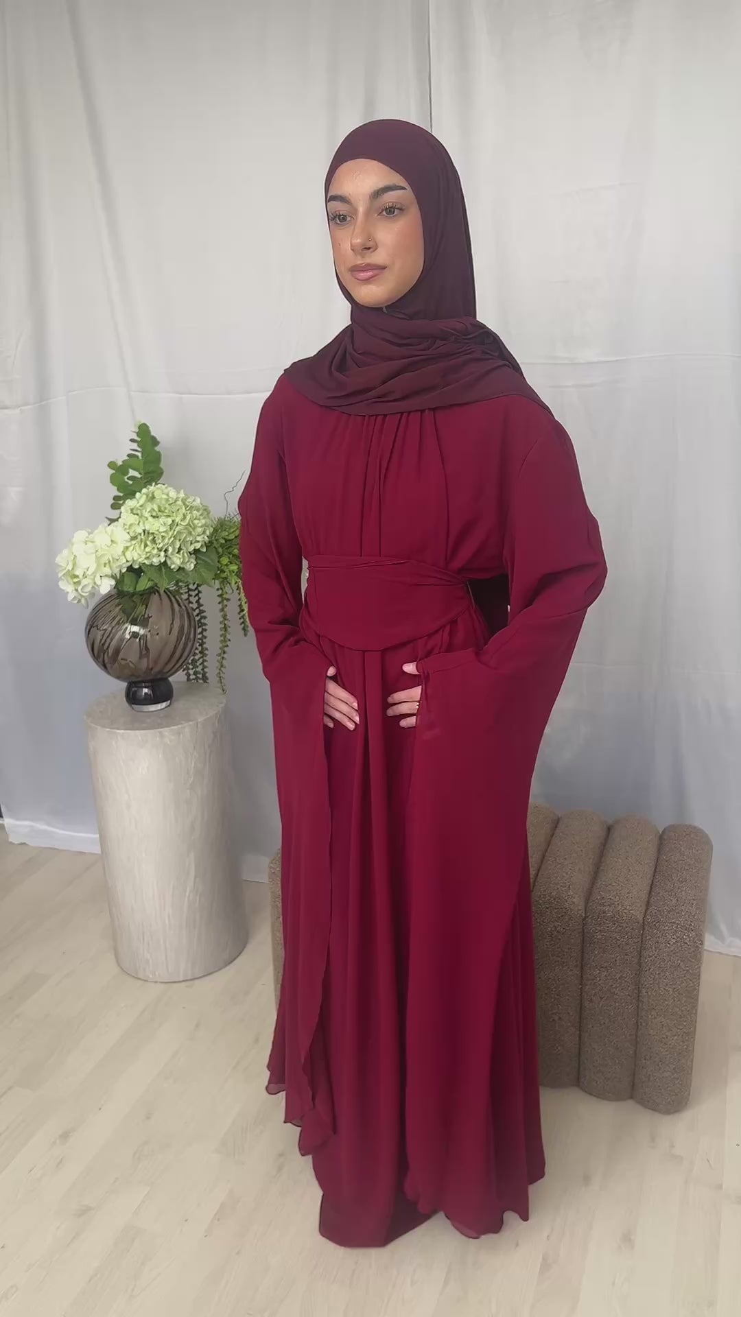 Butterfly Sleeve Dress - Bordeaux