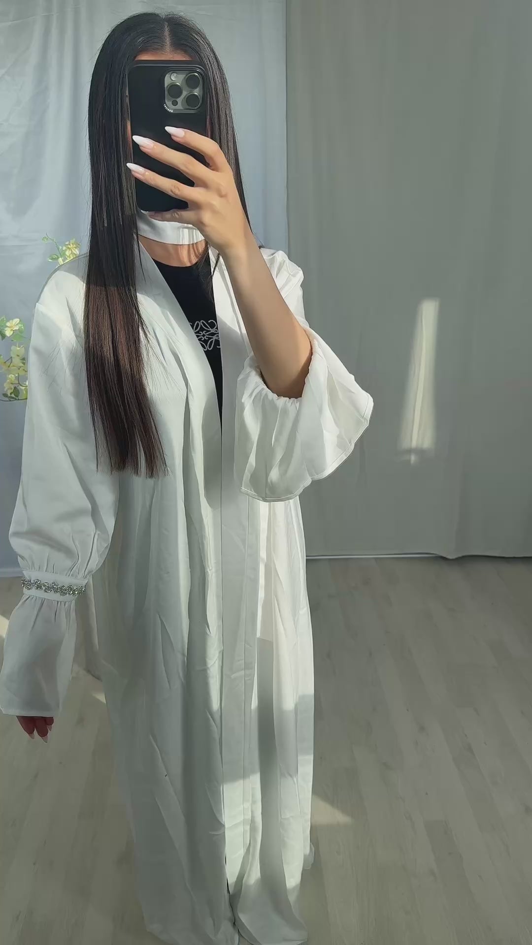 Nadia Satin Abaya - Soft White