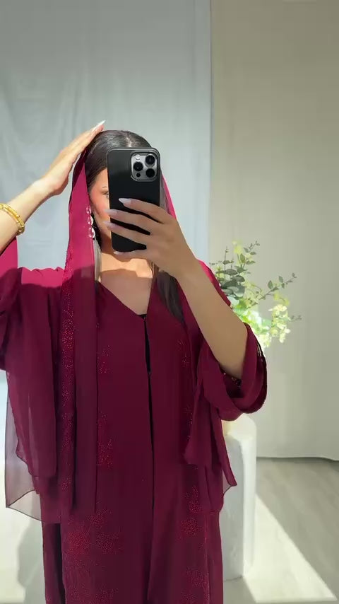 Khadija Embellished Abaya – Bourdeaux