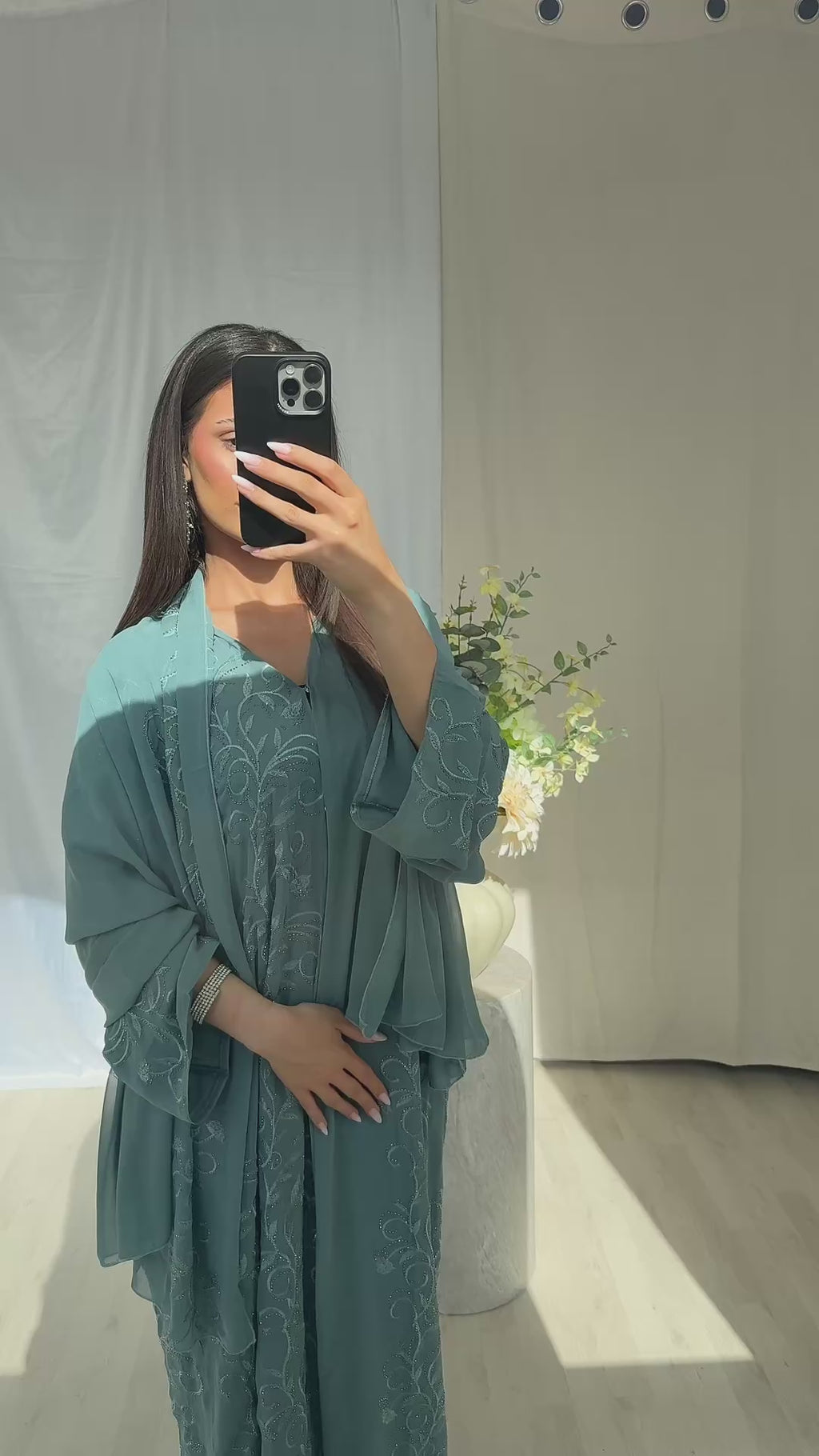Khadija Embellished Abaya – Teal