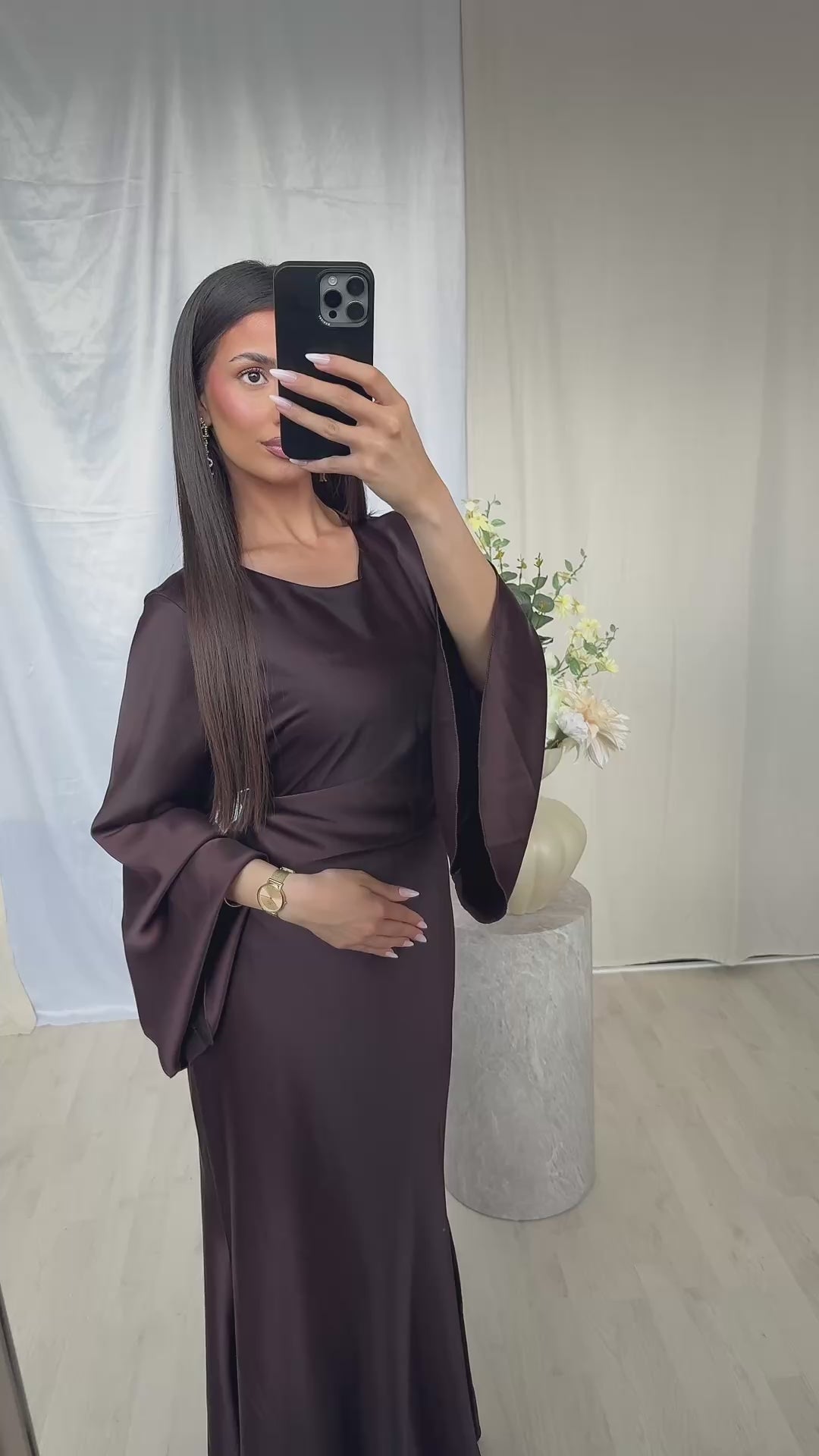 Najma Satin Dress – Chocolate Brown